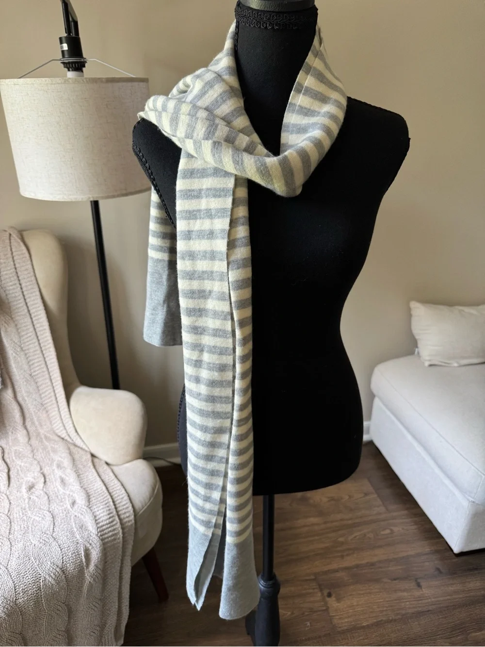 J. Crew Striped Knit Scarf in Cream and Gray